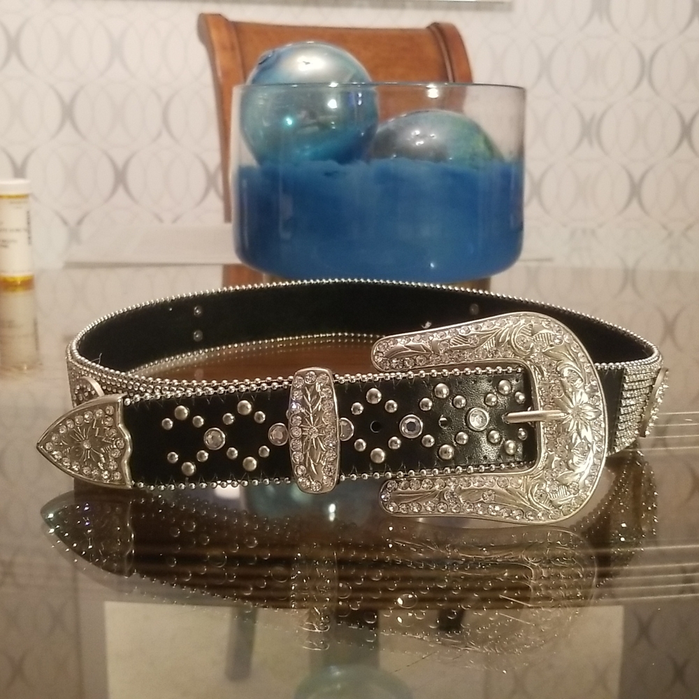 Rhinestone Leather Belt
